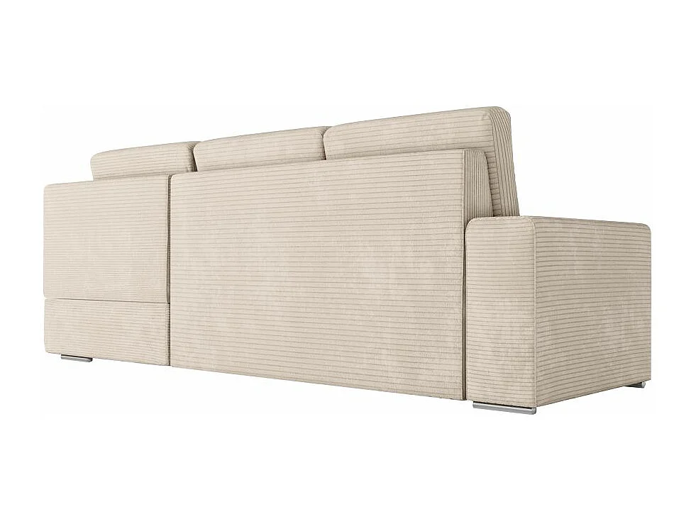 Canapé d'angle droit 3 places convertible Aden avec coffre en velours côtelé - Beige - L246 x P174 x H96cm - Loungitude