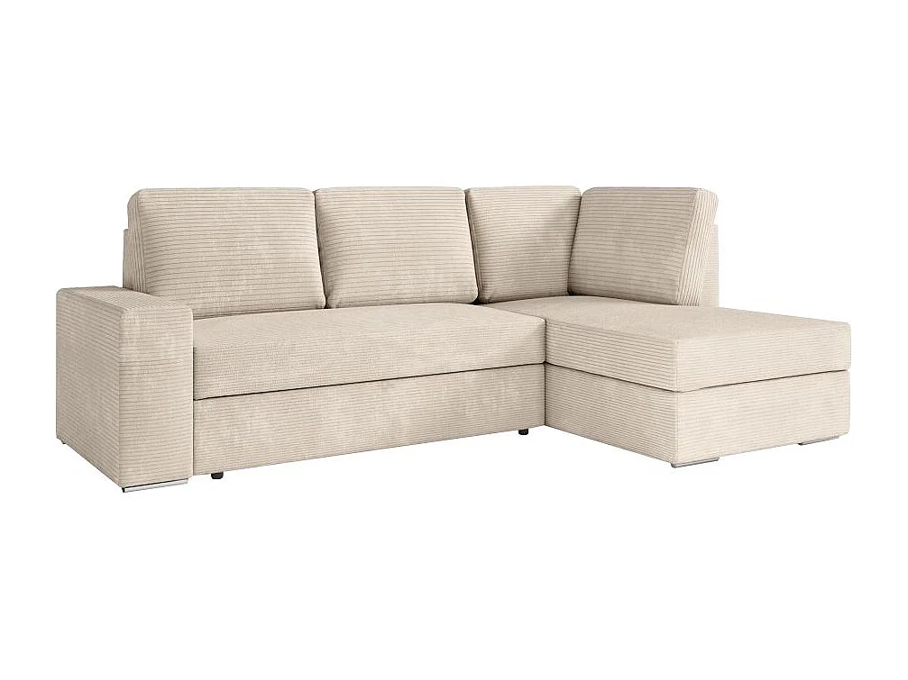 Canapé d'angle droit 3 places convertible Aden avec coffre en velours côtelé - Beige - L246 x P174 x H96cm - Loungitude