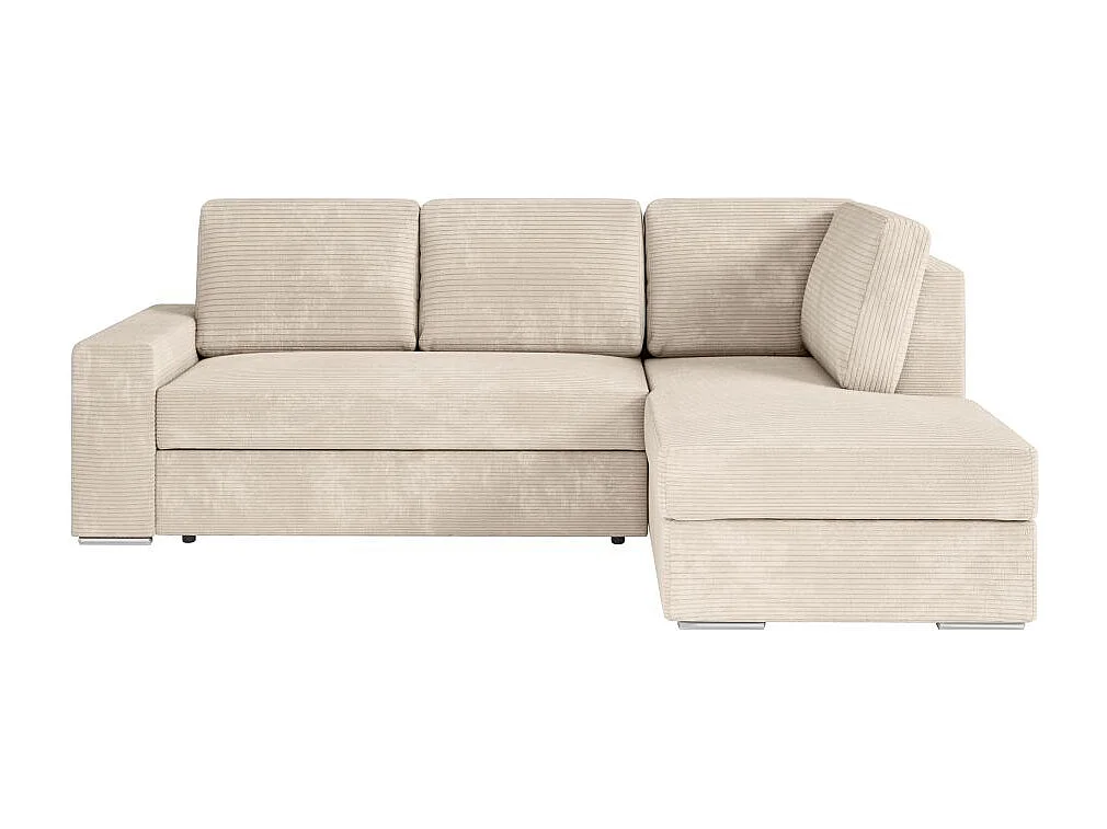Canapé d'angle droit 3 places convertible Aden avec coffre en velours côtelé - Beige - L246 x P174 x H96cm - Loungitude