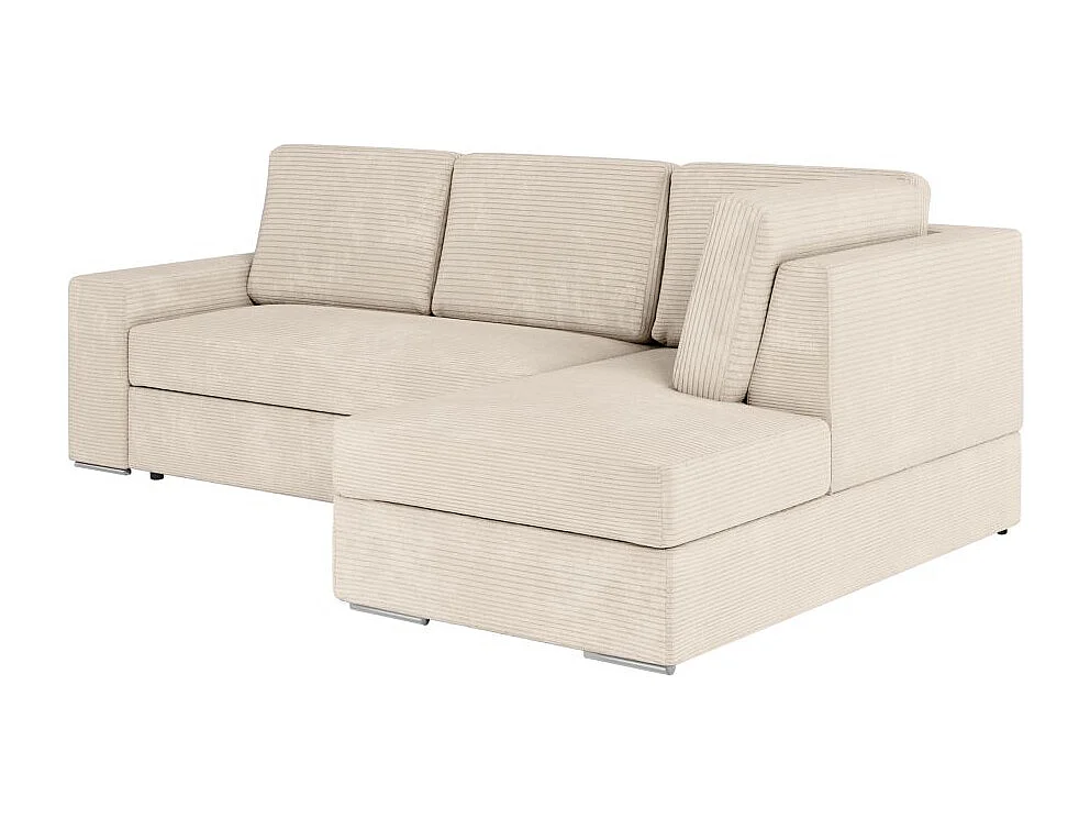 Canapé d'angle droit 3 places convertible Aden avec coffre en velours côtelé - Beige - L246 x P174 x H96cm - Loungitude