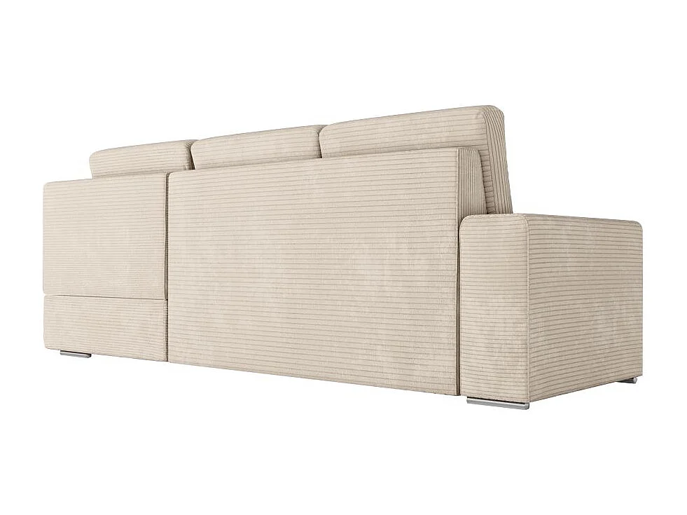 Canapé d'angle droit 3 places convertible Aden avec coffre en velours côtelé - Beige - L246 x P174 x H96cm - Loungitude