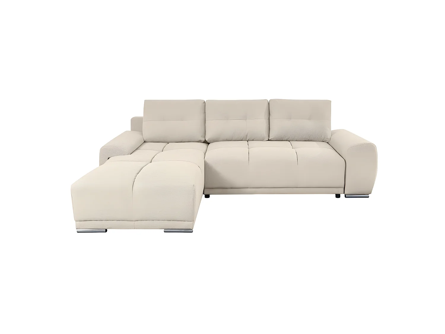 Canapé d'angle gauche 4 places convertible Cassandra avec coffre en tissu - Beige - L270 x P181 x H89cm - Loungitude