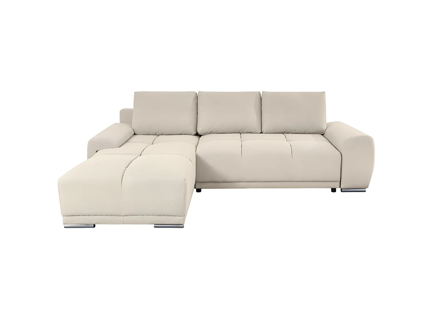 Canapé d'angle gauche 4 places convertible Cassandra avec coffre en tissu - Beige - L270 x P181 x H89cm - Loungitude