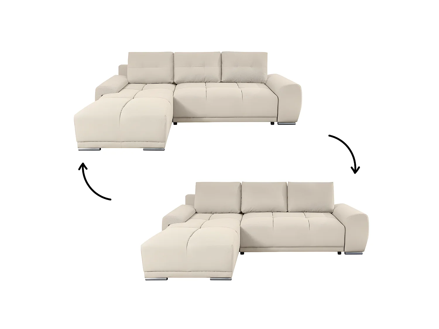 Canapé d'angle gauche 4 places convertible Cassandra avec coffre en tissu - Beige - L270 x P181 x H89cm - Loungitude