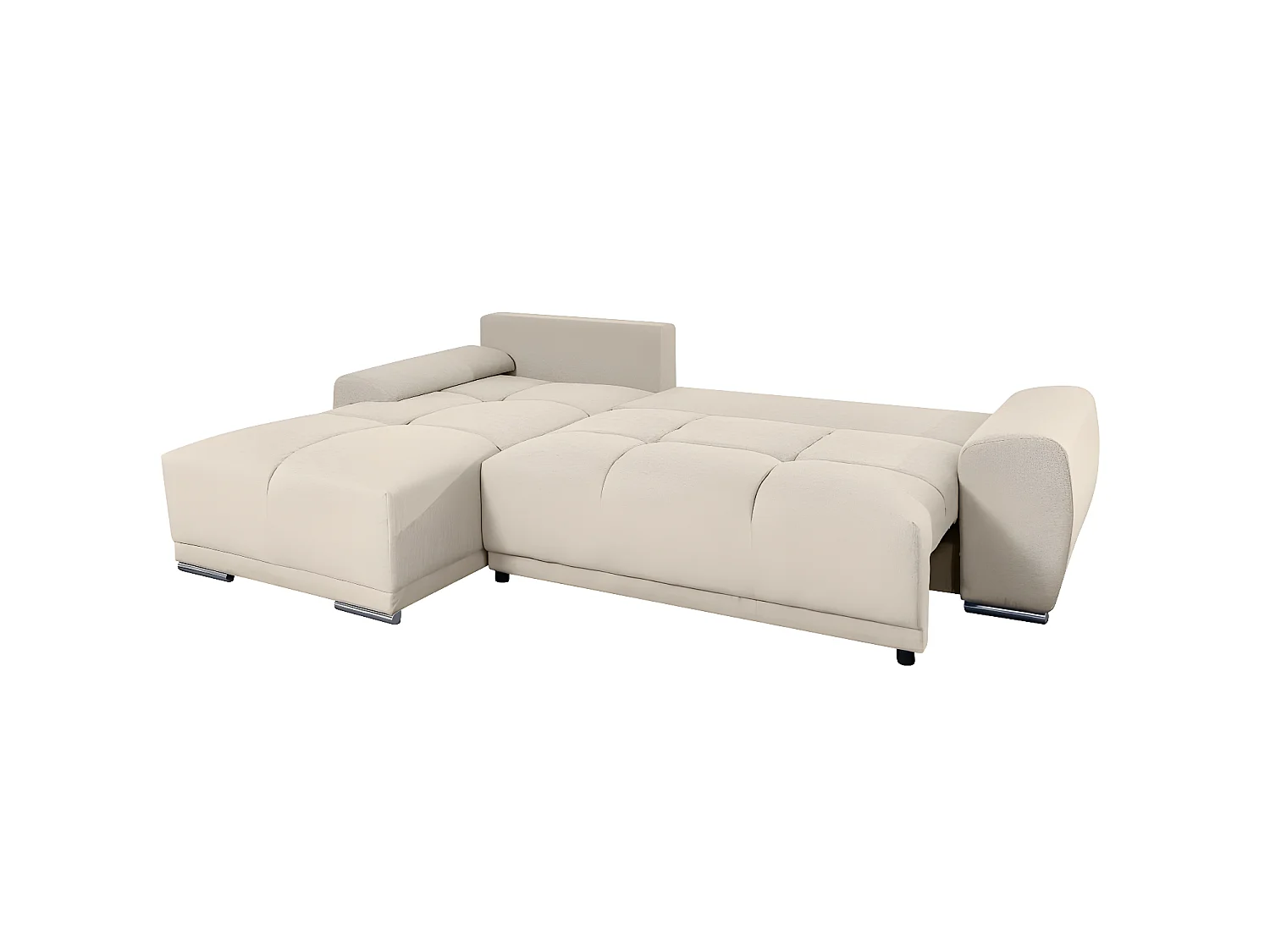 Canapé d'angle gauche 4 places convertible Cassandra avec coffre en tissu - Beige - L270 x P181 x H89cm - Loungitude