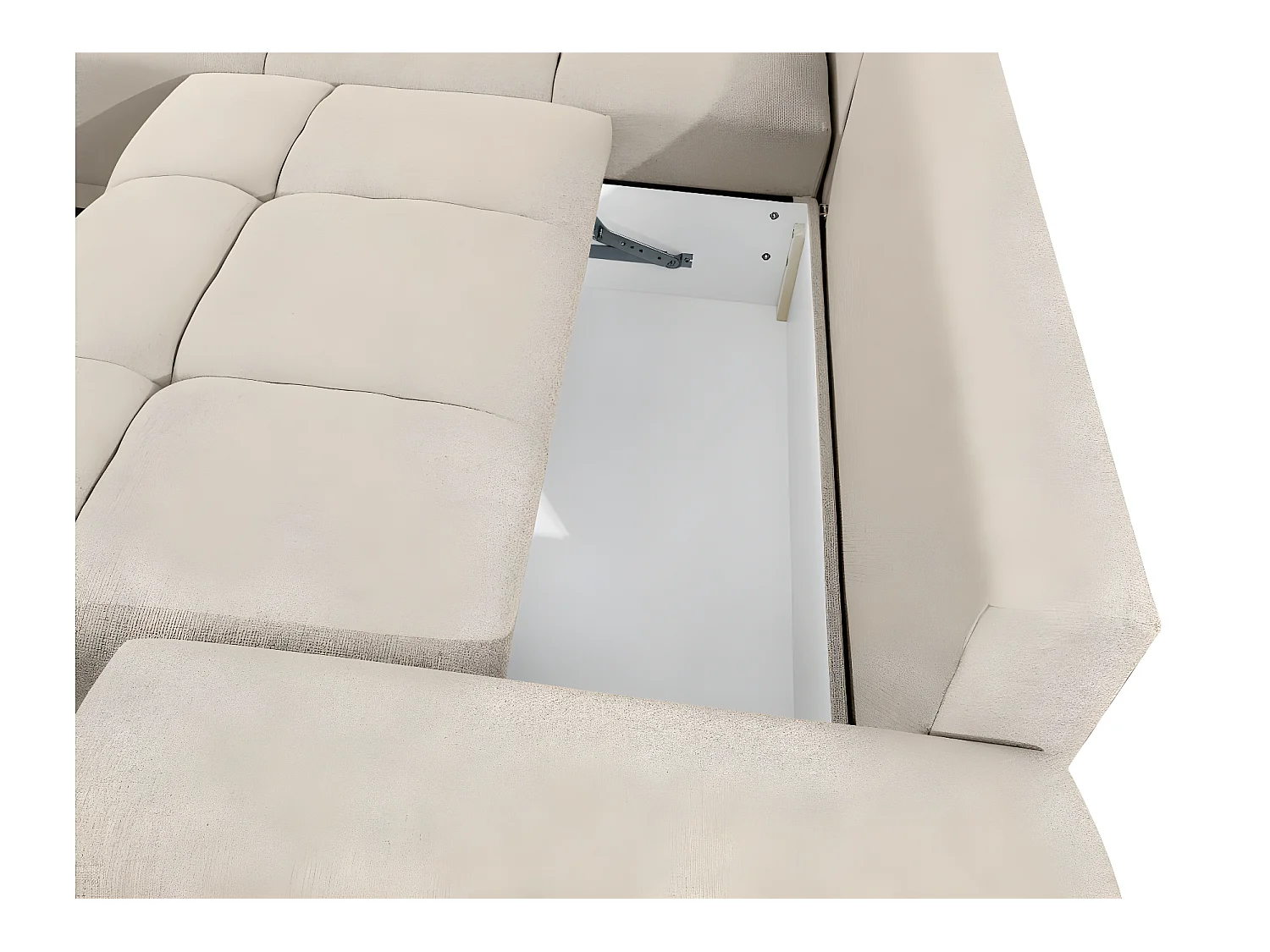Canapé d'angle gauche 4 places convertible Cassandra avec coffre en tissu - Beige - L270 x P181 x H89cm - Loungitude