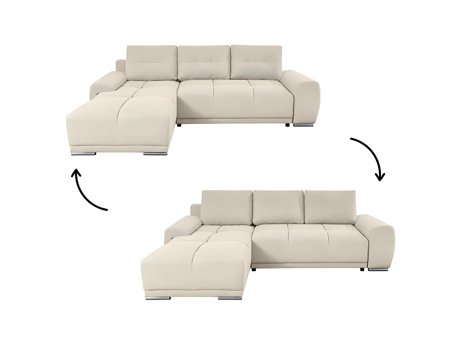 Canapé d'angle gauche 4 places convertible Cassandra avec coffre en tissu - Beige - L270 x P181 x H89cm - Loungitude