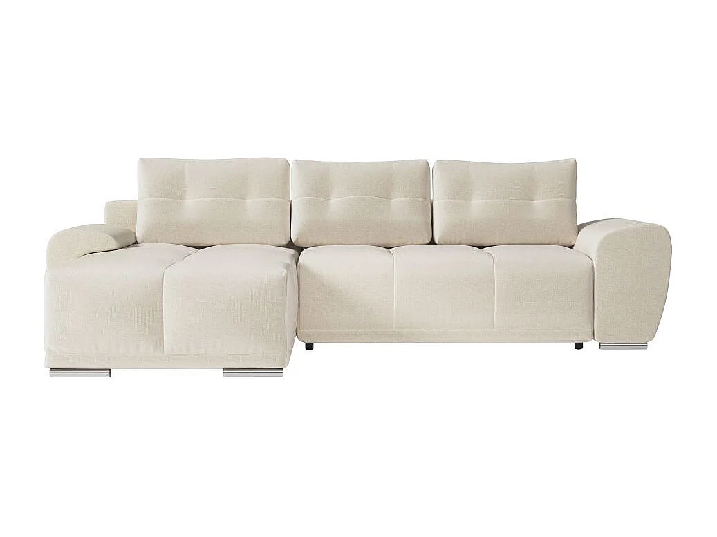 Canapé d'angle gauche 4 places convertible Cassandra avec coffre en tissu - Beige - L270 x P181 x H89cm - Loungitude