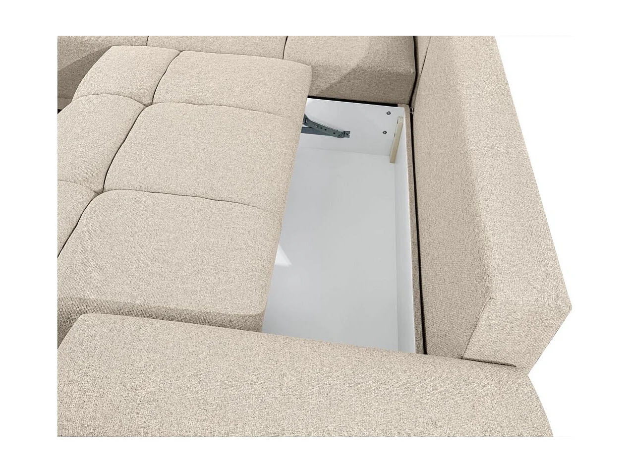 Canapé d'angle gauche 4 places convertible Cassandra avec coffre en tissu - Beige - L270 x P181 x H89cm - Loungitude