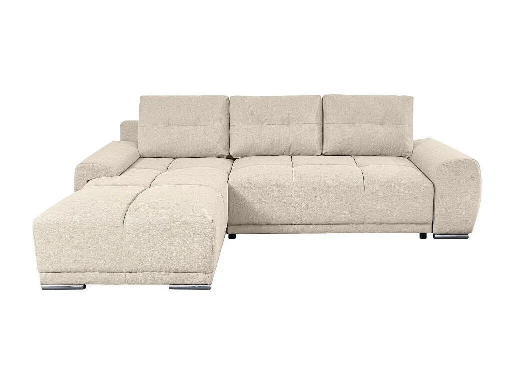 Canapé d'angle gauche 4 places convertible Cassandra avec coffre en tissu - Beige - L270 x P181 x H89cm - Loungitude