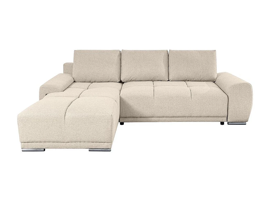 Canapé d'angle gauche 4 places convertible Cassandra avec coffre en tissu - Beige - L270 x P181 x H89cm - Loungitude