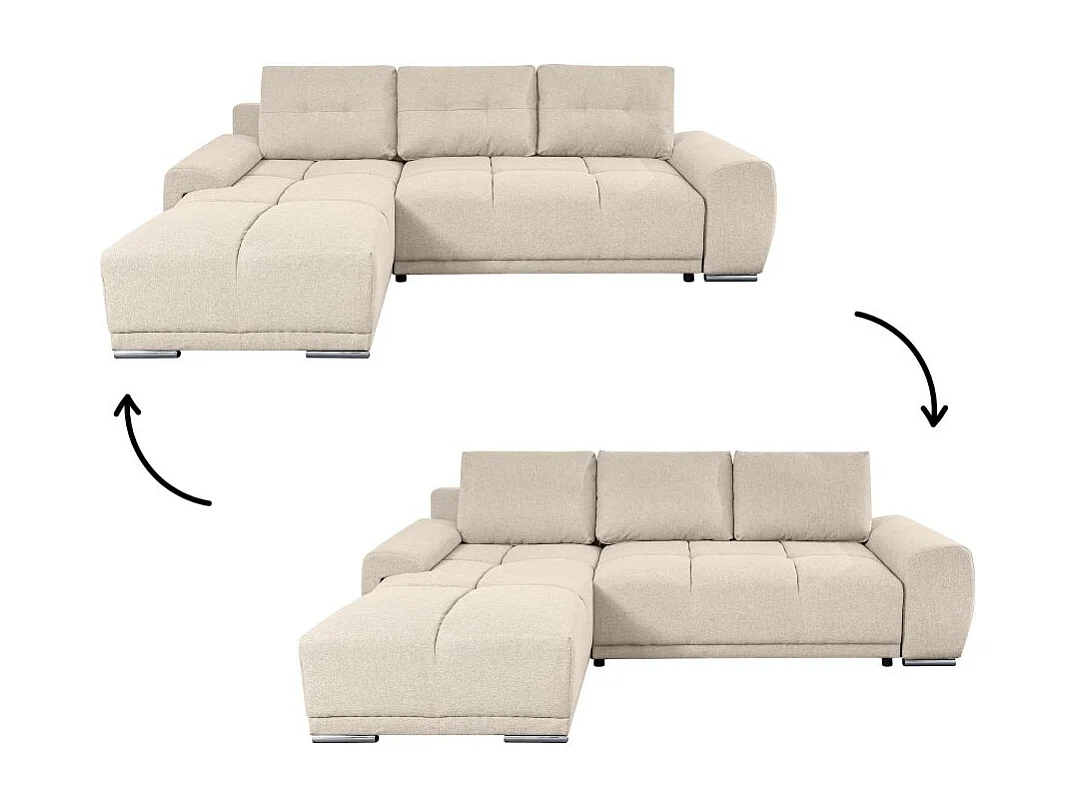 Canapé d'angle gauche 4 places convertible Cassandra avec coffre en tissu - Beige - L270 x P181 x H89cm - Loungitude