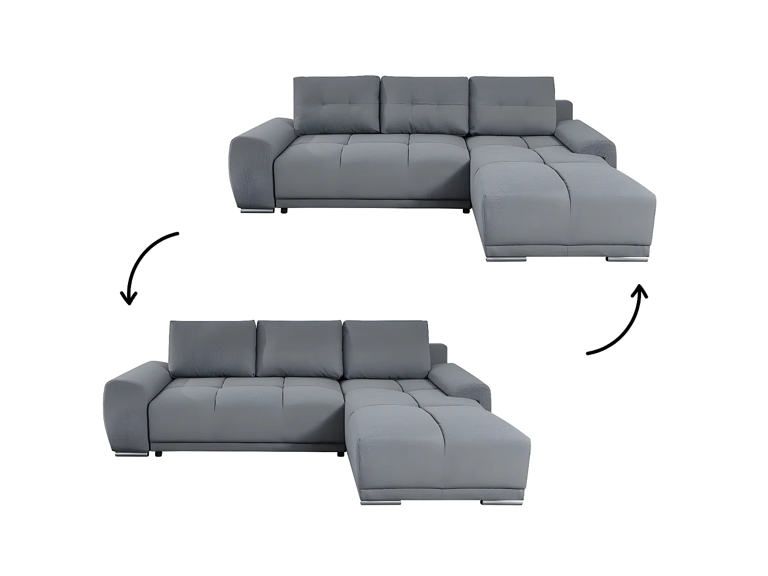 CABELLO omvormbare hoekbank in grijze stof - LOUNGITUDE - Rechte hoek - Bijzettafel - 140 x 210 cm