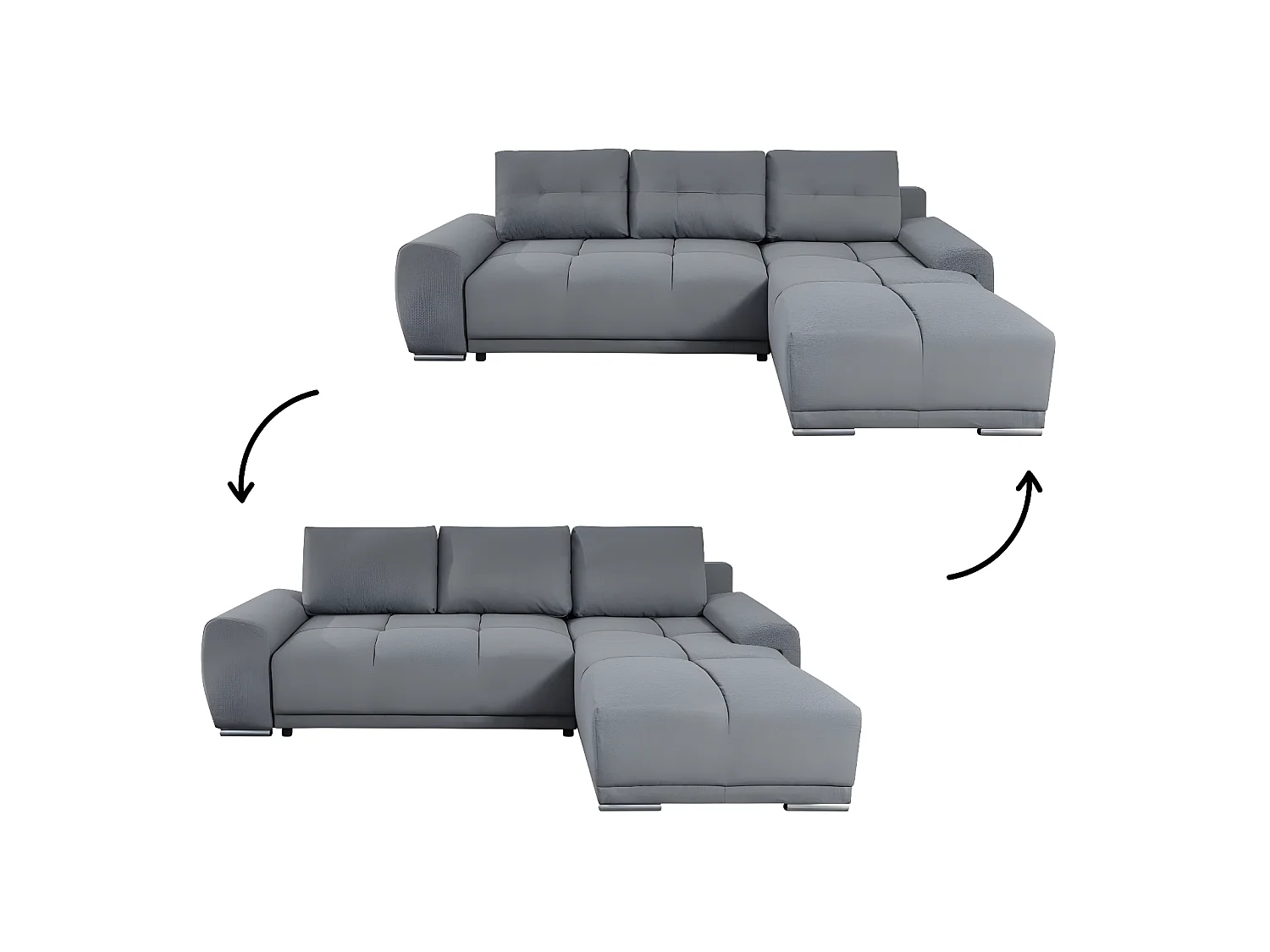Canapé d'angle droit 4 places convertible Cassandra avec coffre en tissu - Gris - L270 x P181 x H89cm - Loungitude