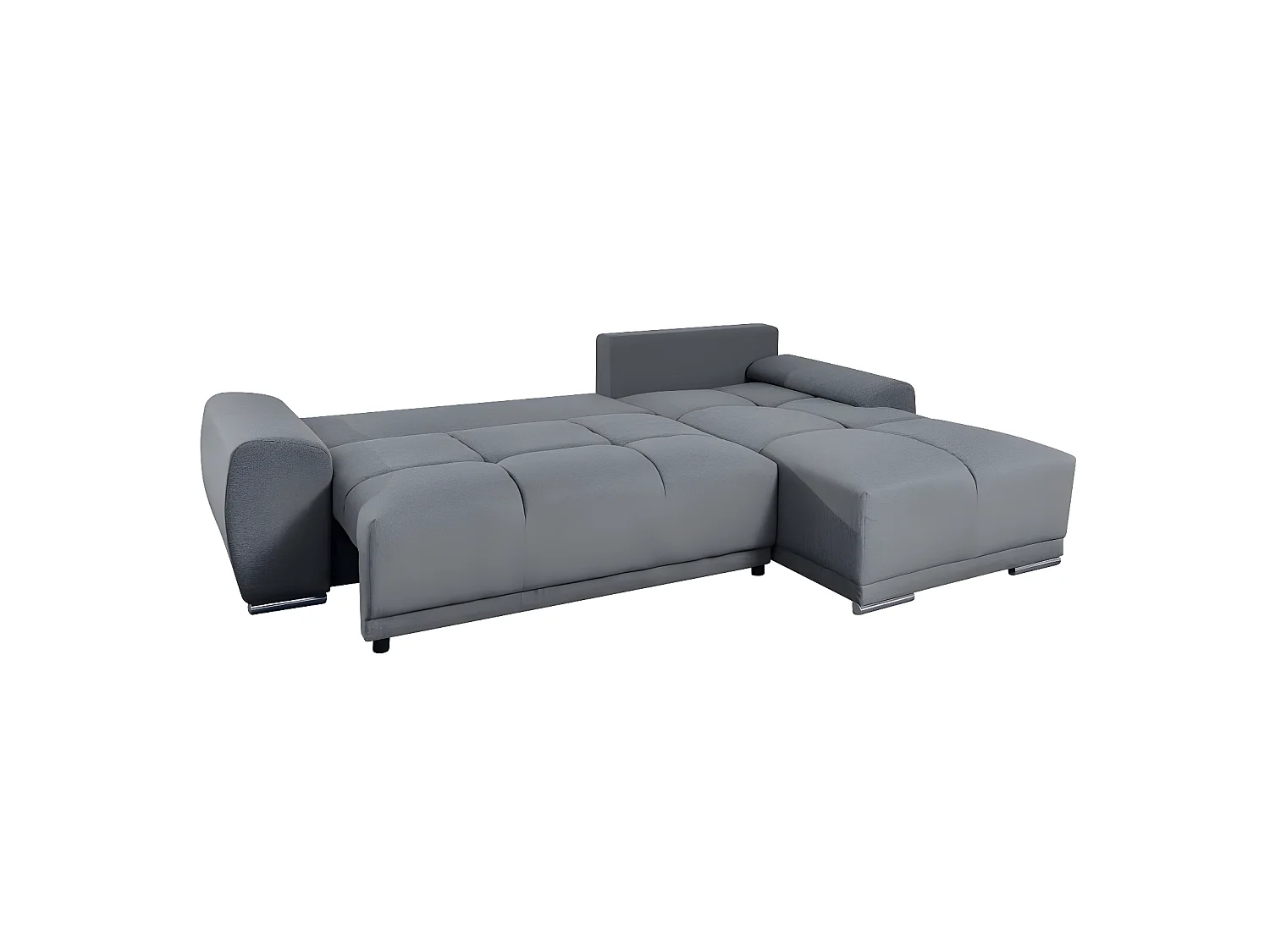 Canapé d'angle droit 4 places convertible Cassandra avec coffre en tissu - Gris - L270 x P181 x H89cm - Loungitude