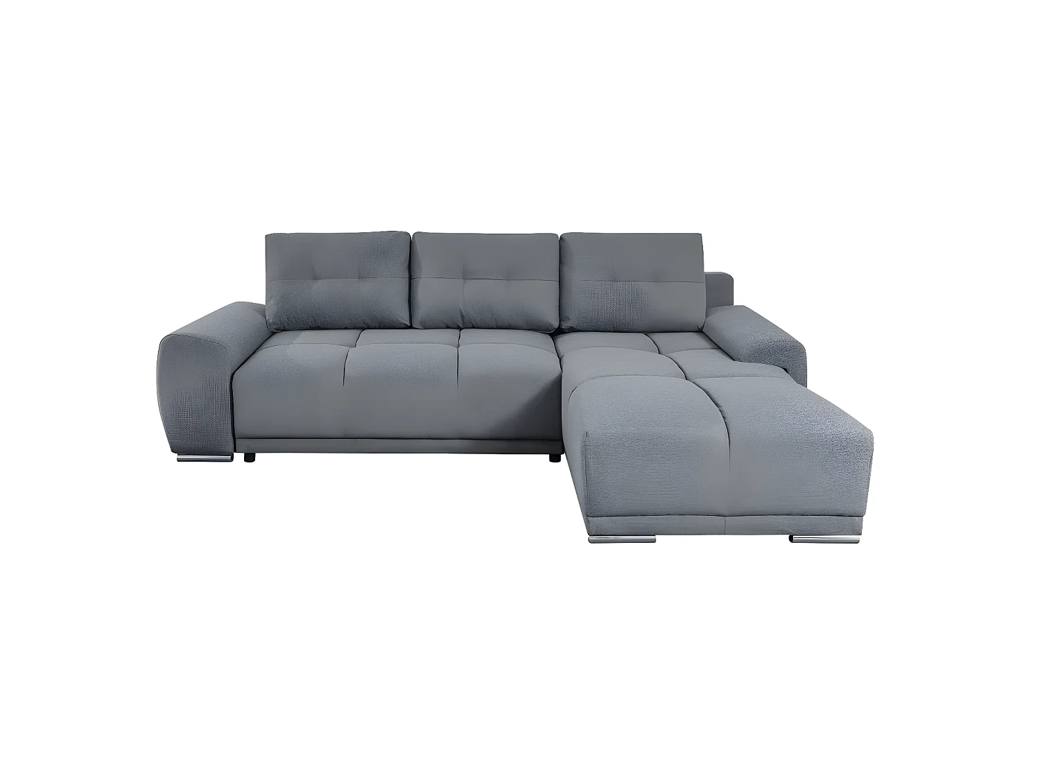 Canapé d'angle droit 4 places convertible Cassandra avec coffre en tissu - Gris - L270 x P181 x H89cm - Loungitude