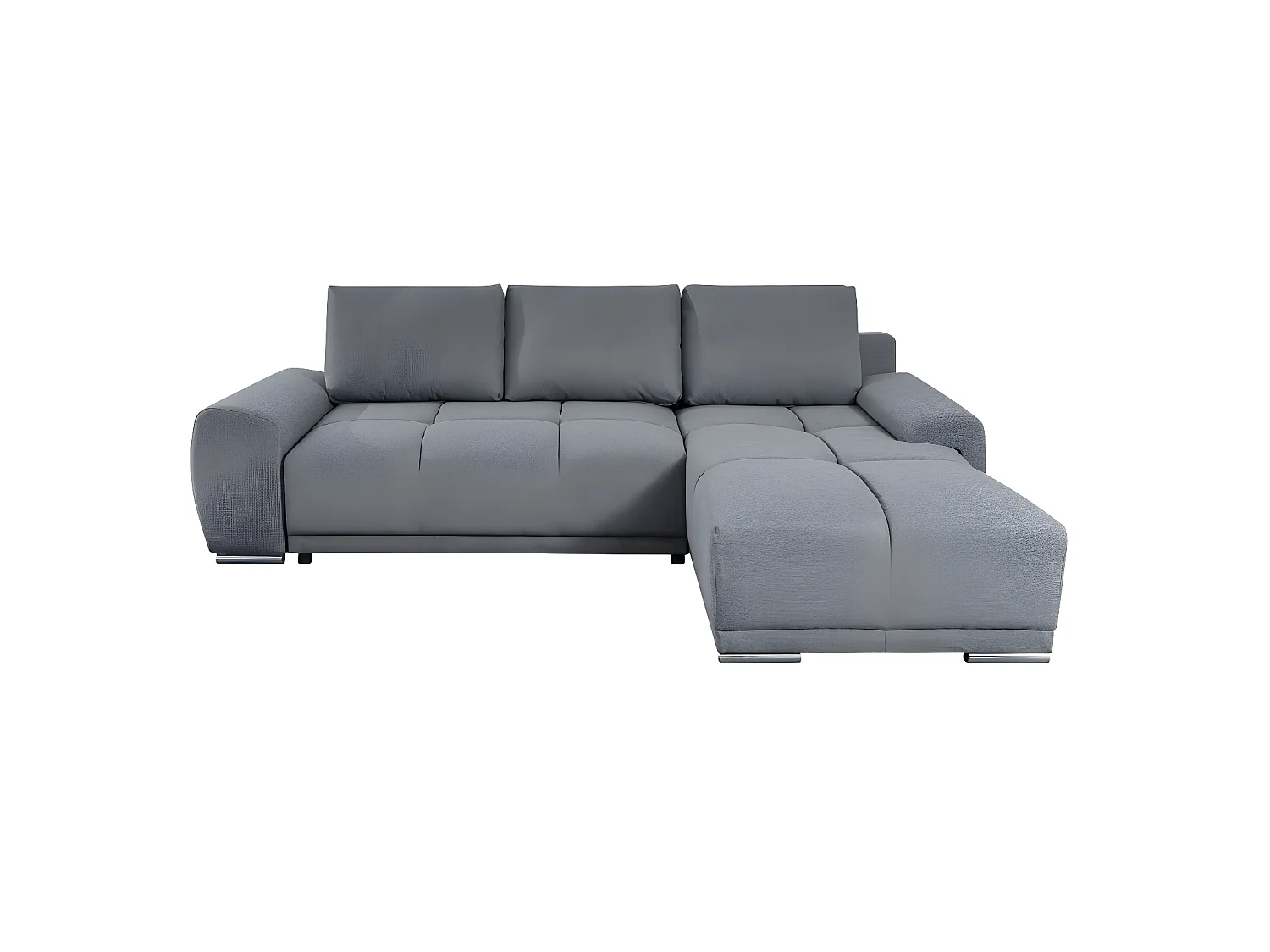 Canapé d'angle droit 4 places convertible Cassandra avec coffre en tissu - Gris - L270 x P181 x H89cm - Loungitude