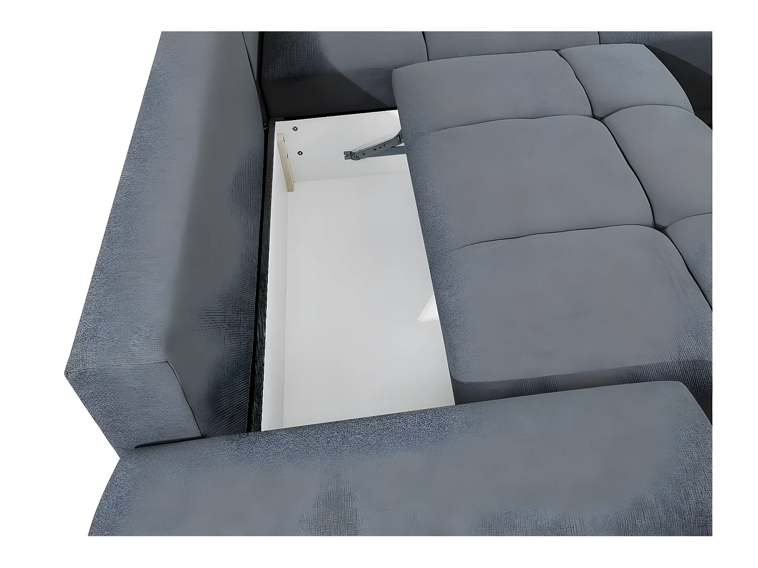Canapé d'angle droit 4 places convertible Cassandra avec coffre en tissu - Gris - L270 x P181 x H89cm - Loungitude