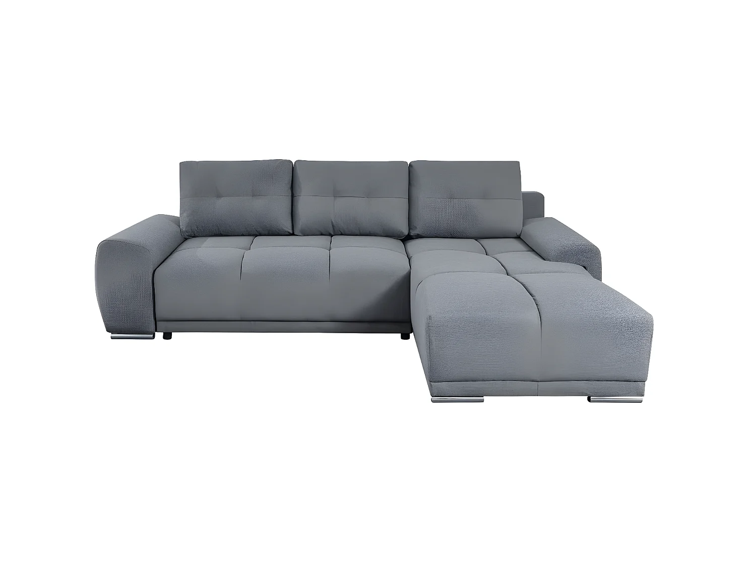 Canapé d'angle droit 4 places convertible Cassandra avec coffre en tissu - Gris - L270 x P181 x H89cm - Loungitude