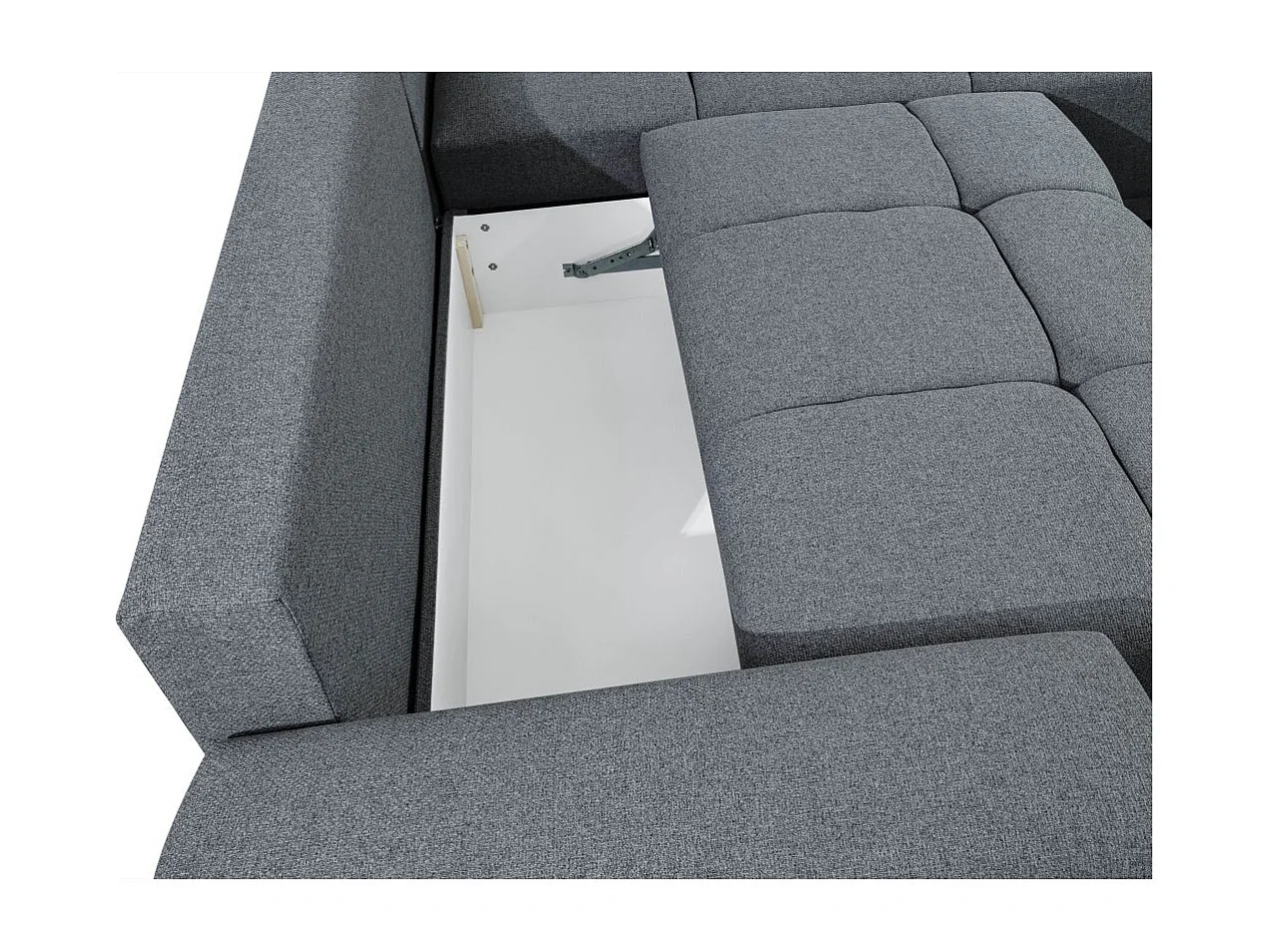 Canapé d'angle droit 4 places convertible Cassandra avec coffre en tissu - Gris - L270 x P181 x H89cm - Loungitude