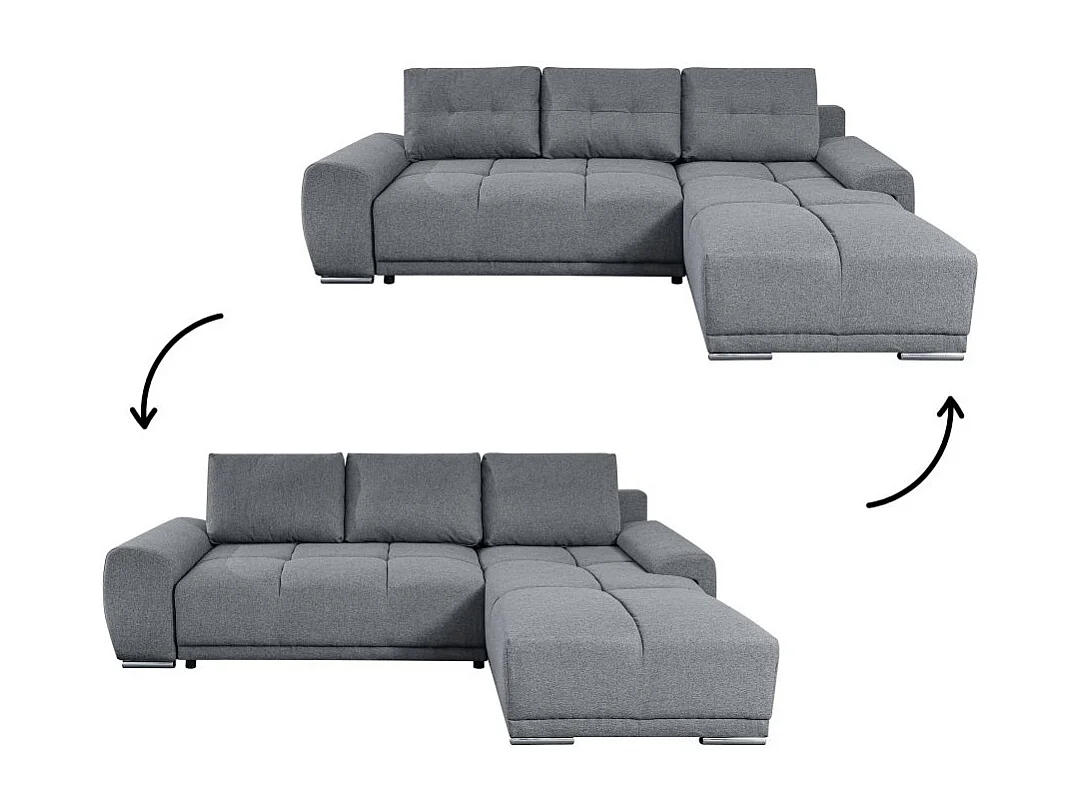 Canapé d'angle droit 4 places convertible Cassandra avec coffre en tissu - Gris - L270 x P181 x H89cm - Loungitude