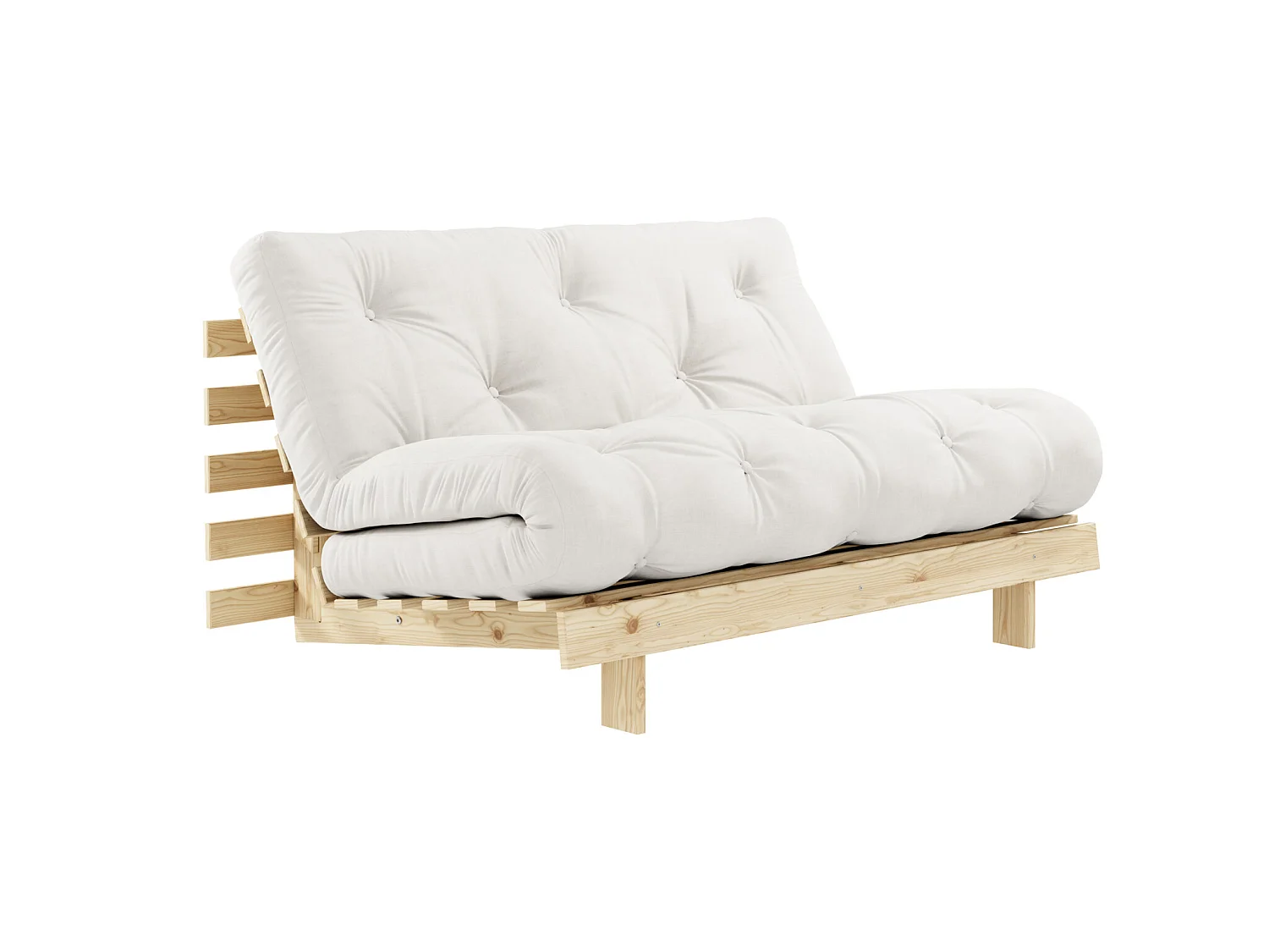 Canapé convertible ROOTS en pin massif naturel avec matelas futon naturel 140x200