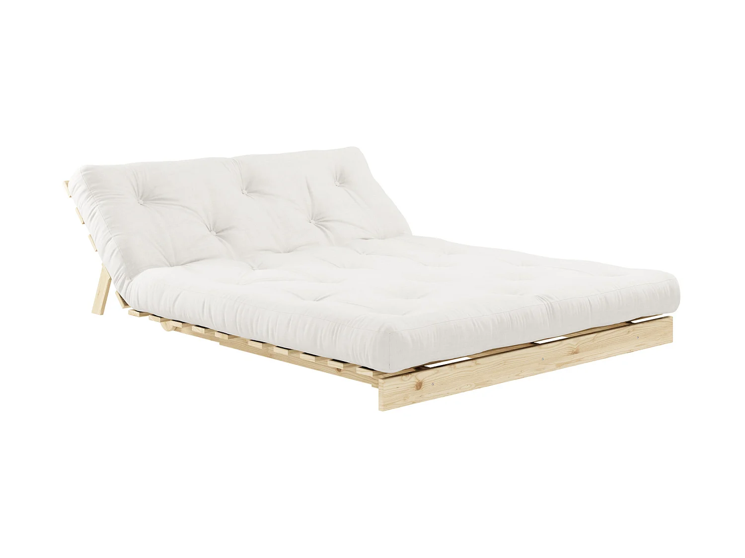 Canapé convertible ROOTS en pin massif naturel avec matelas futon naturel 140x200