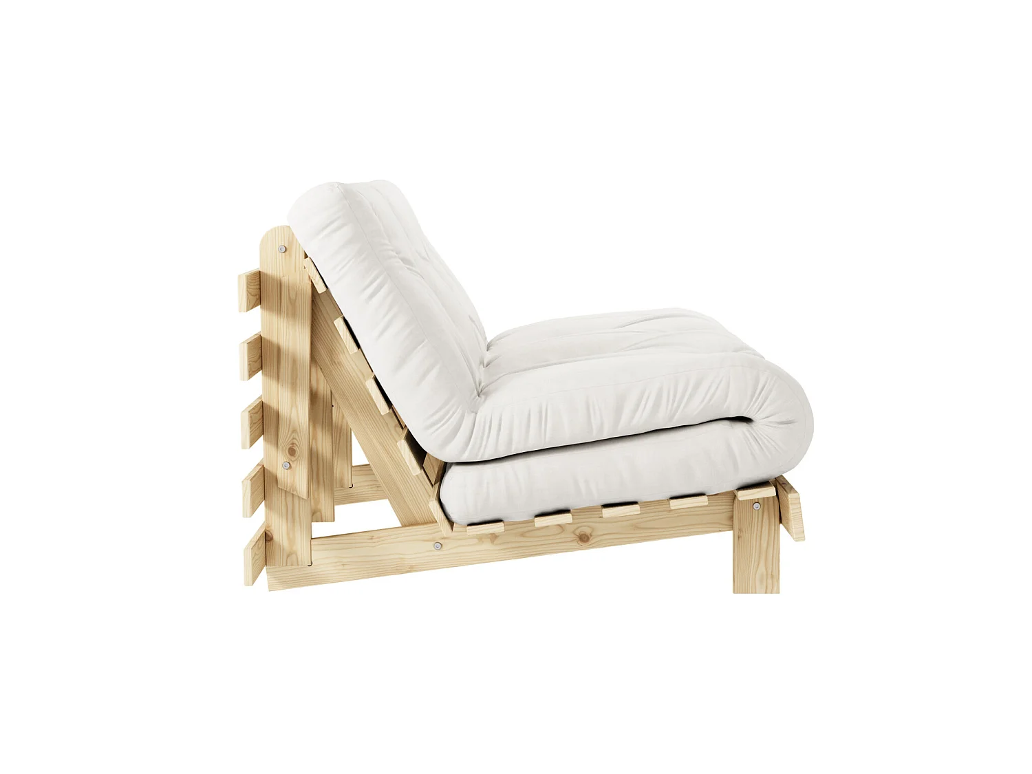 Canapé convertible ROOTS en pin massif naturel avec matelas futon naturel 140x200