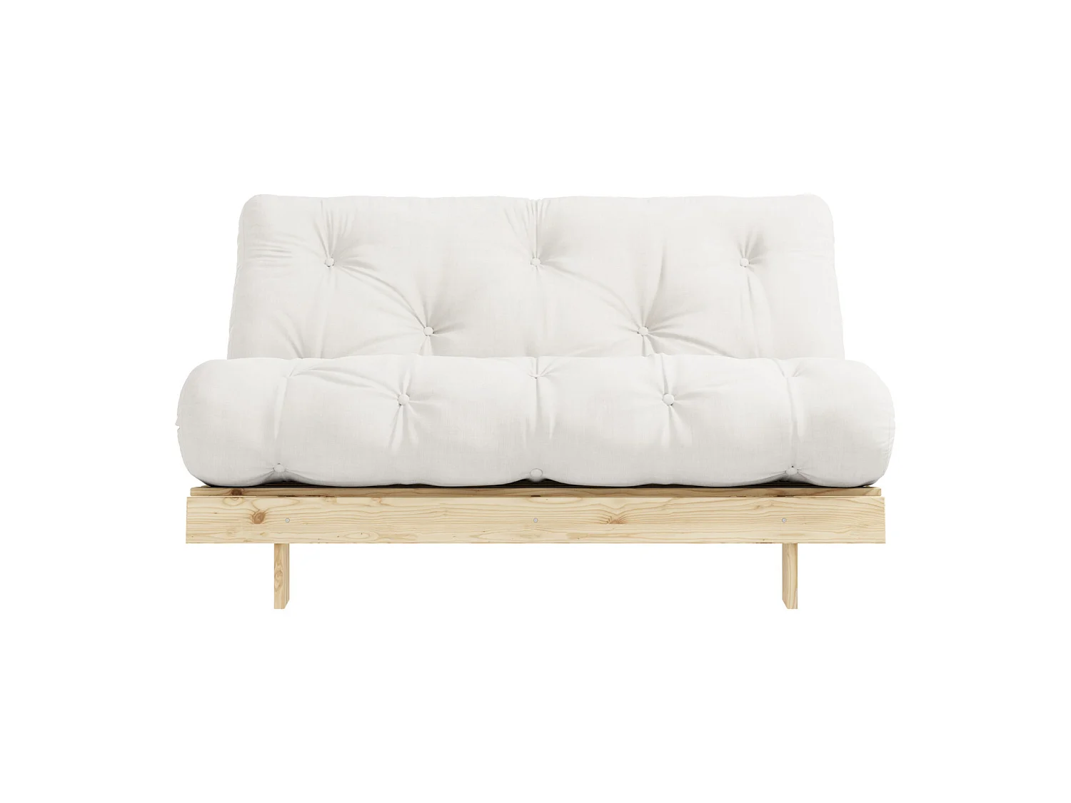 Canapé convertible ROOTS en pin massif naturel avec matelas futon naturel 140x200