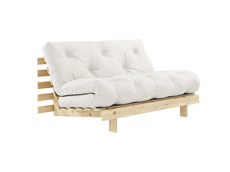 Canapé convertible ROOTS en pin massif naturel avec matelas futon naturel 140x200