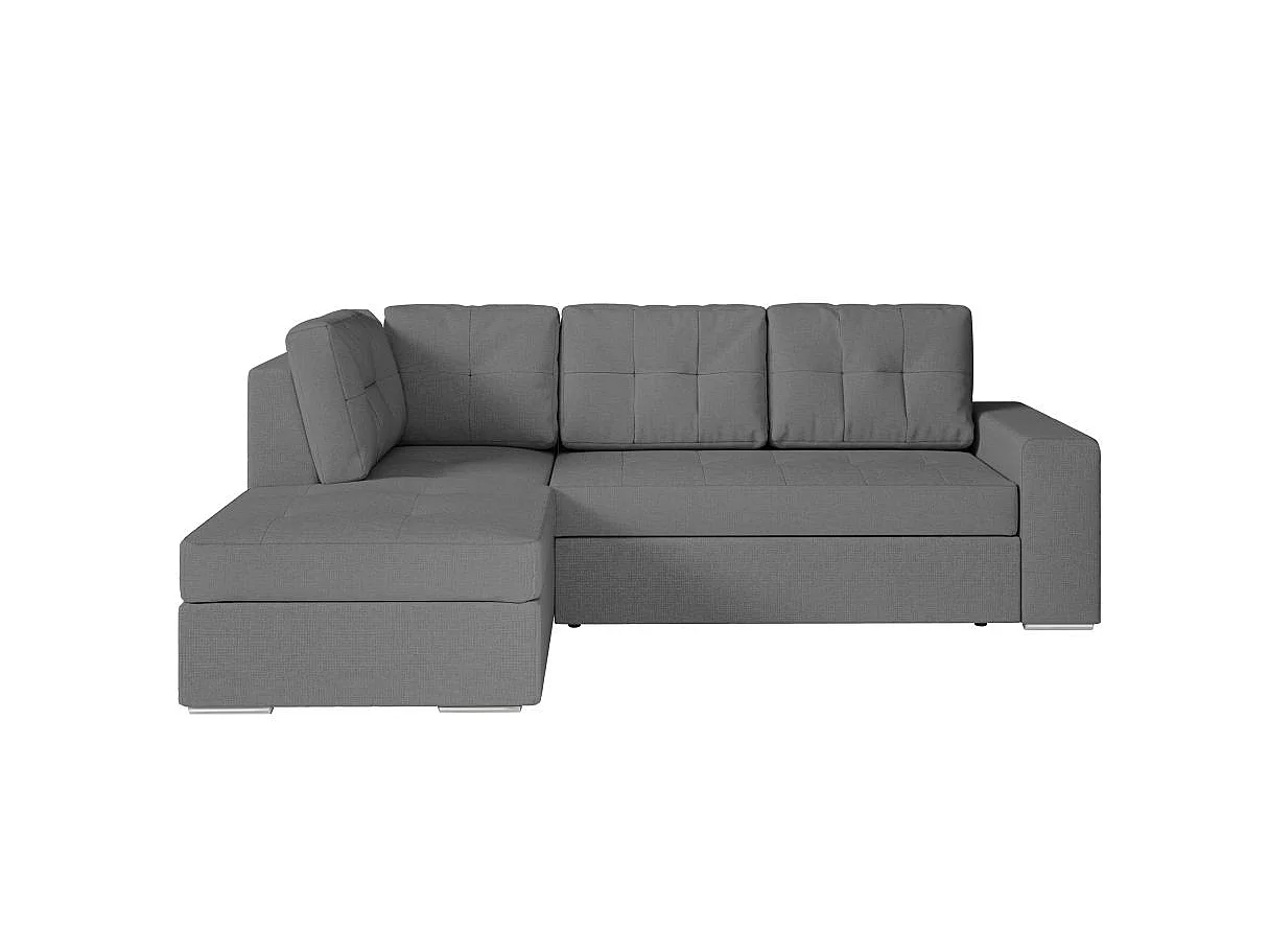 Canapé d'angle gauche 3 places convertible Aden avec coffre en tissu - Gris - L246 x P174 x H96cm - Loungitude