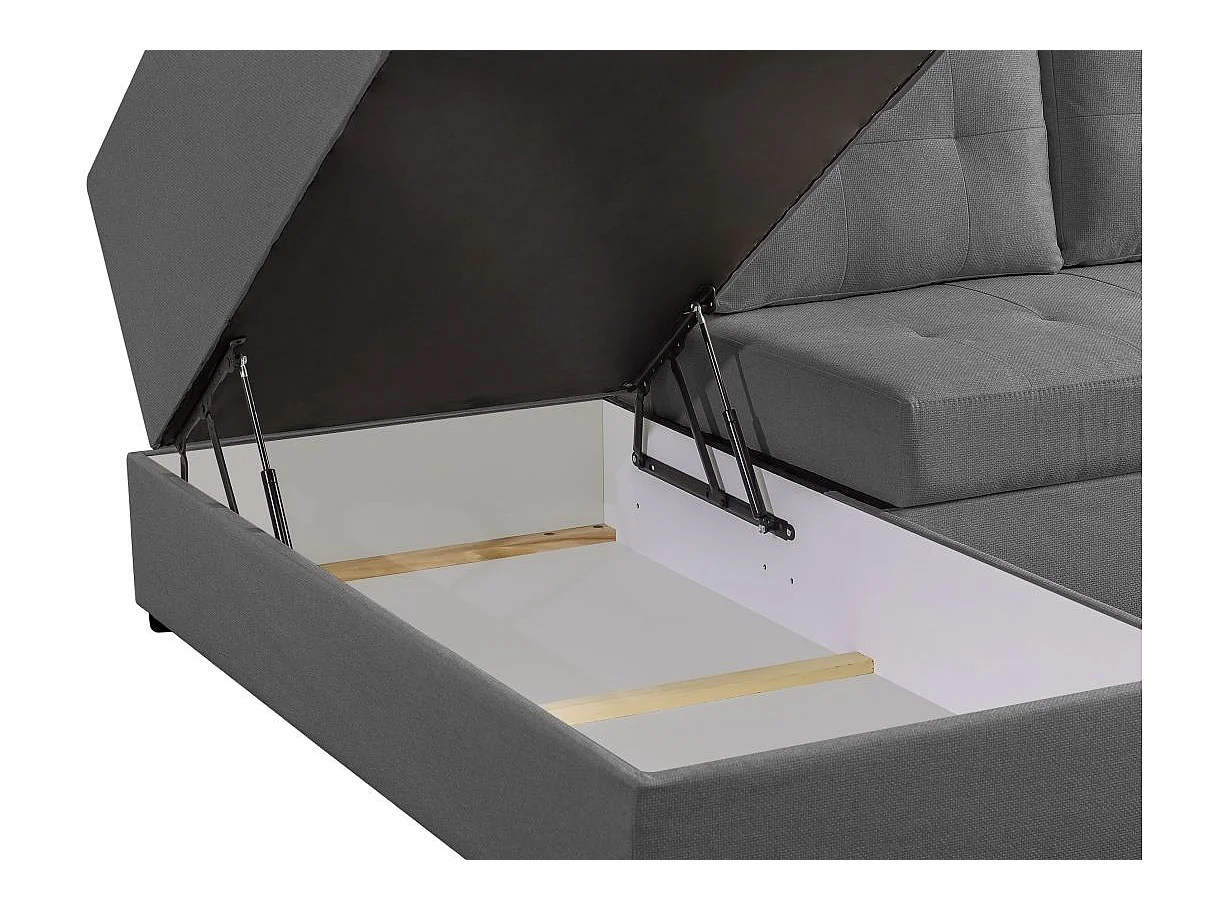 Canapé d'angle gauche 3 places convertible Aden avec coffre en tissu - Gris - L246 x P174 x H96cm - Loungitude