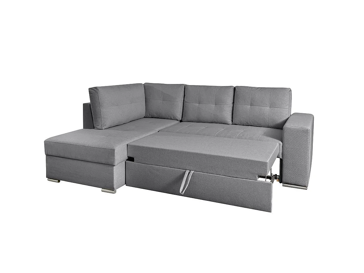 Canapé d'angle gauche 3 places convertible Aden avec coffre en tissu - Gris - L246 x P174 x H96cm - Loungitude