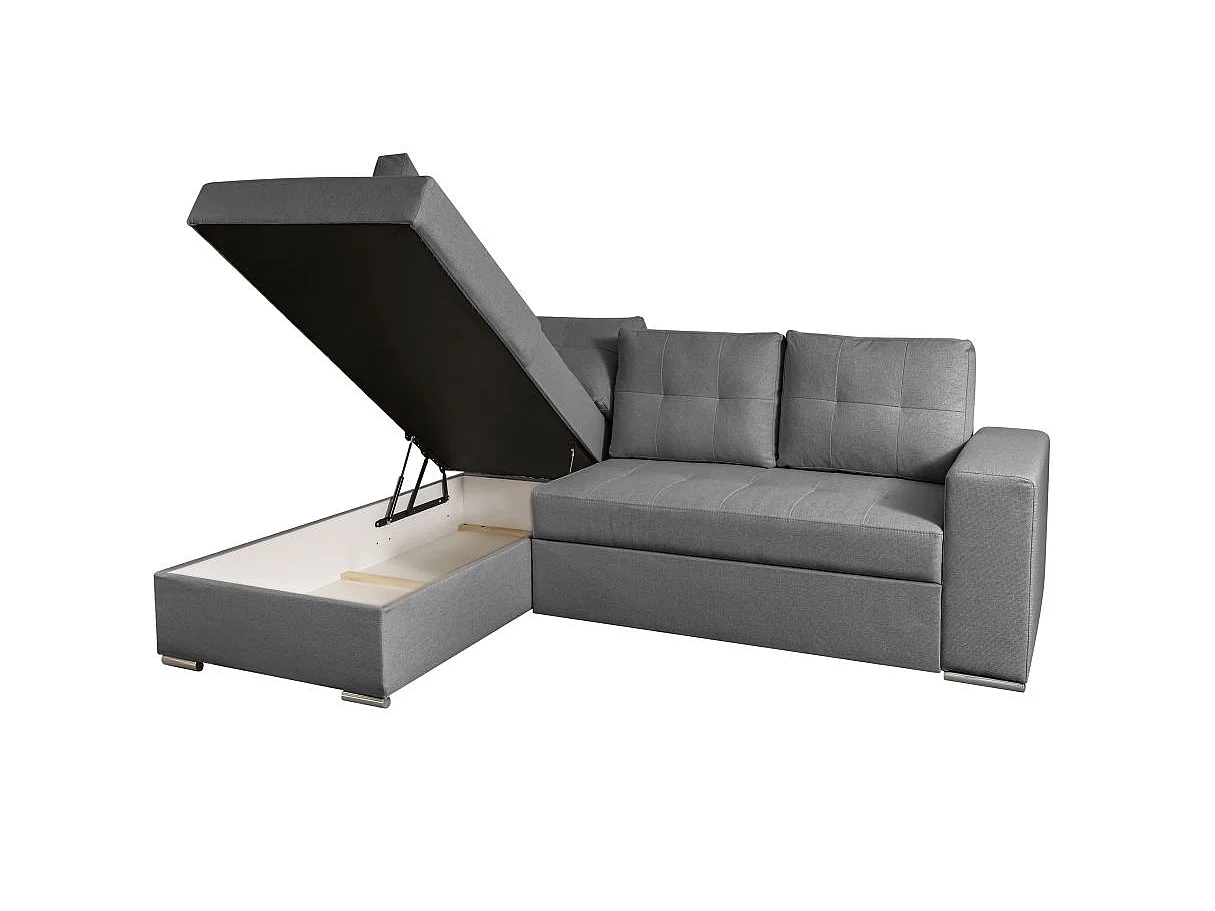 Canapé d'angle gauche 3 places convertible Aden avec coffre en tissu - Gris - L246 x P174 x H96cm - Loungitude