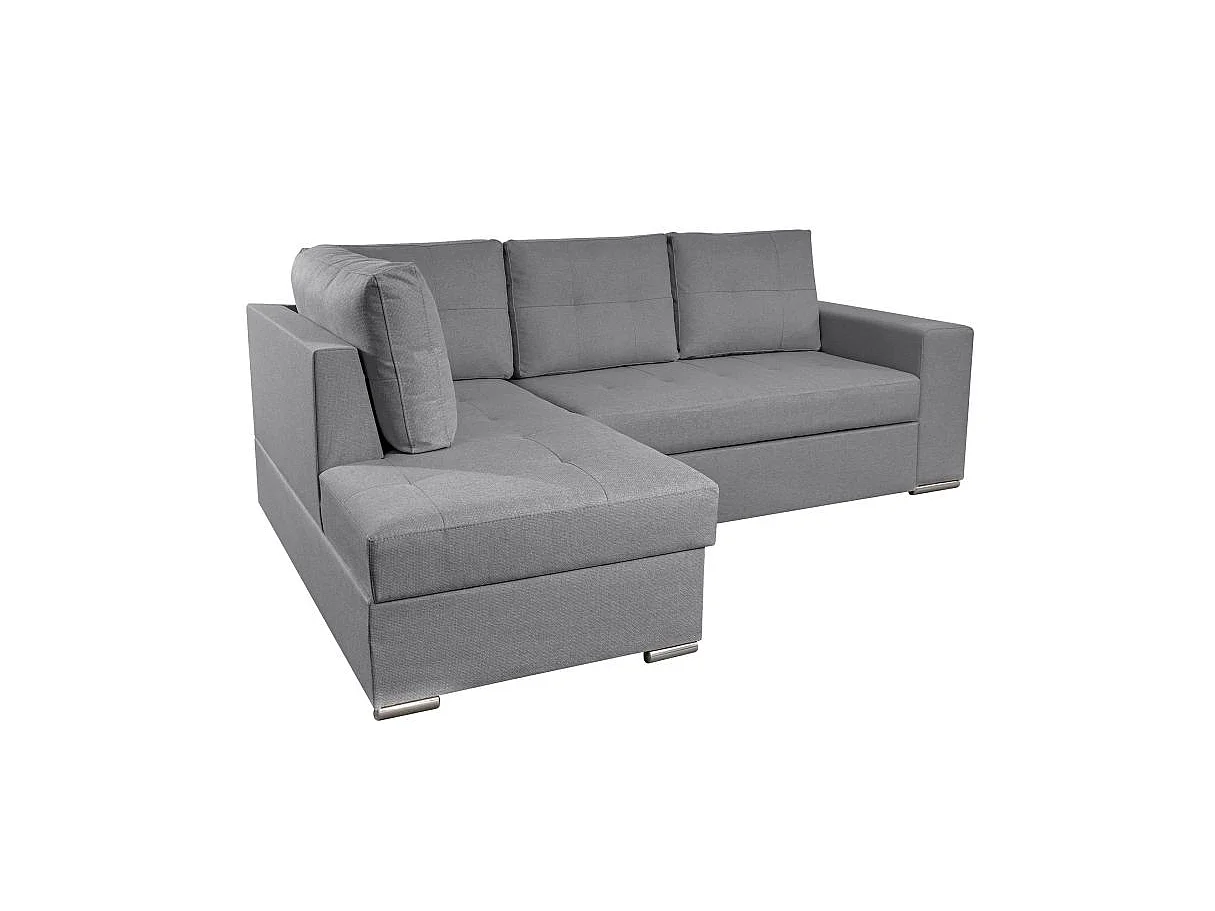 Canapé d'angle gauche 3 places convertible Aden avec coffre en tissu - Gris - L246 x P174 x H96cm - Loungitude