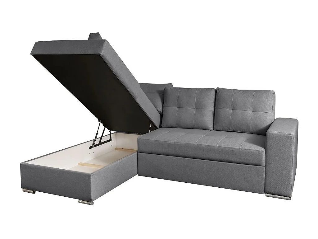 Canapé d'angle gauche 3 places convertible Aden avec coffre en tissu - Gris - L246 x P174 x H96cm - Loungitude