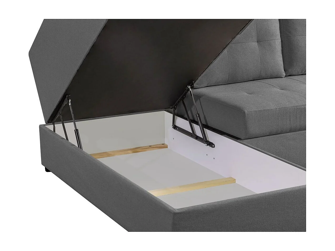 Canapé d'angle gauche 3 places convertible Aden avec coffre en tissu - Gris - L246 x P174 x H96cm - Loungitude