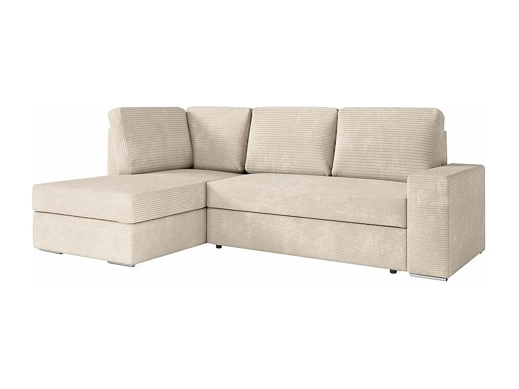 Canapé d'angle gauche 3 places convertible Aden avec coffre en velours côtelé - Beige - L246 x P174 x H96cm - Loungitude