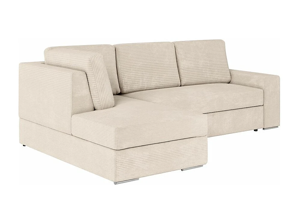 Canapé d'angle gauche 3 places convertible Aden avec coffre en velours côtelé - Beige - L246 x P174 x H96cm - Loungitude