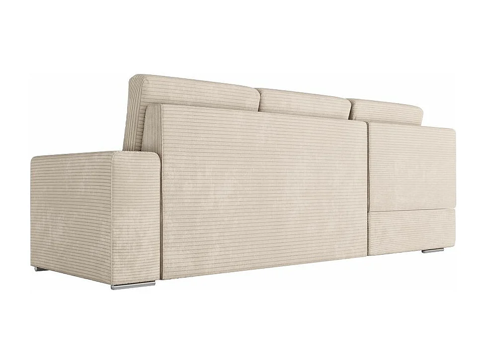 Canapé d'angle gauche 3 places convertible Aden avec coffre en velours côtelé - Beige - L246 x P174 x H96cm - Loungitude