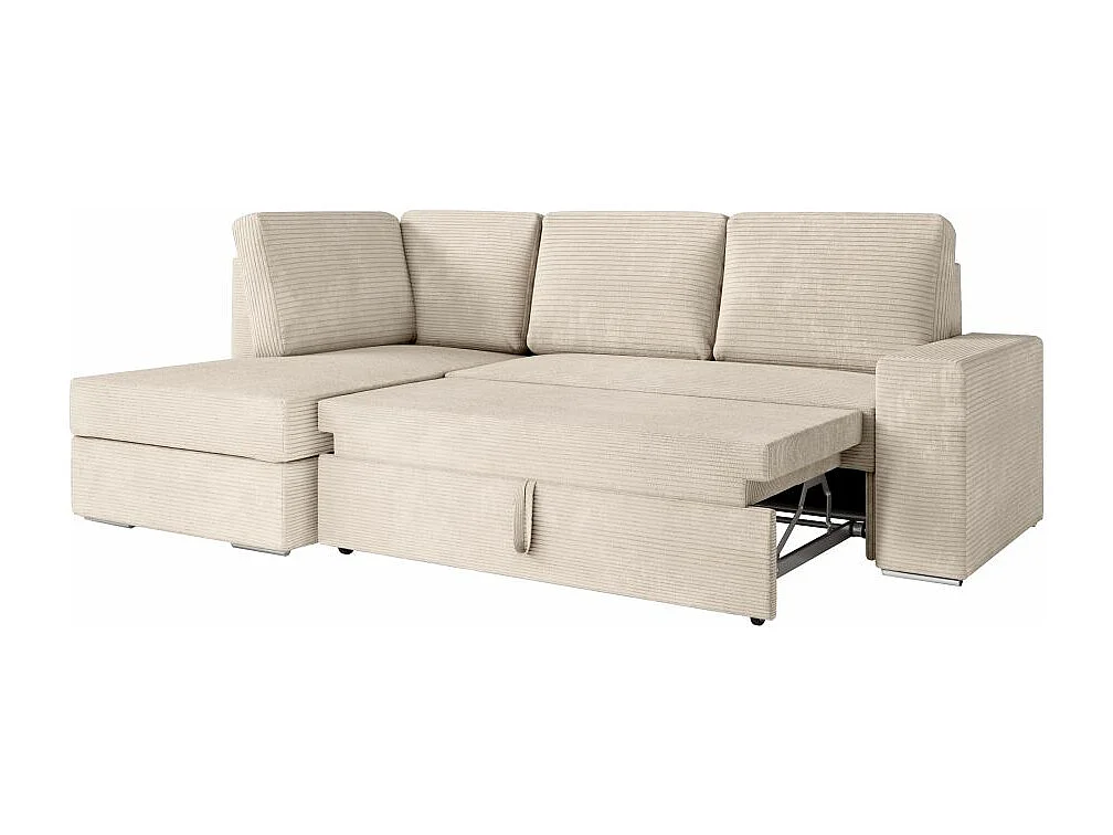 Canapé d'angle gauche 3 places convertible Aden avec coffre en velours côtelé - Beige - L246 x P174 x H96cm - Loungitude