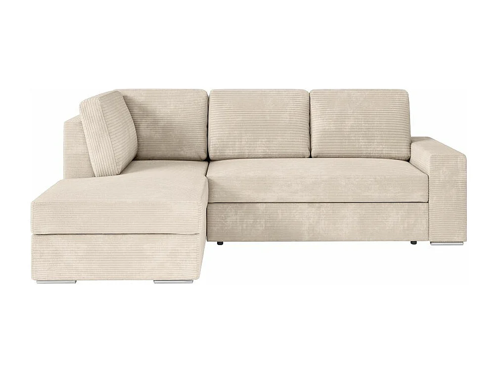 Canapé d'angle gauche 3 places convertible Aden avec coffre en velours côtelé - Beige - L246 x P174 x H96cm - Loungitude