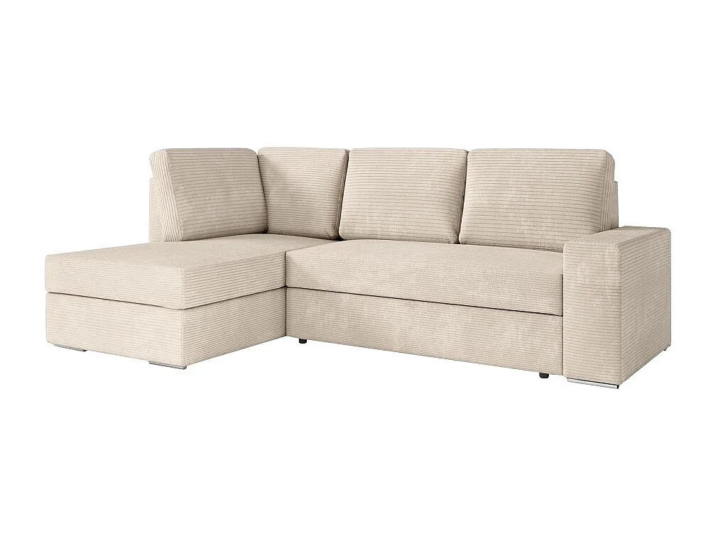 Canapé d'angle gauche 3 places convertible Aden avec coffre en velours côtelé - Beige - L246 x P174 x H96cm - Loungitude