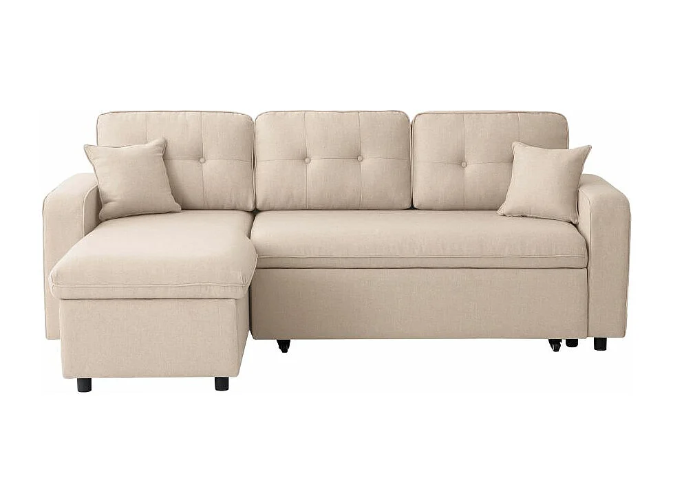 Canapé d'angle 3 places convertible réversible Marius en tissu - Beige - L220 x P146 x H84cm - Loungitude