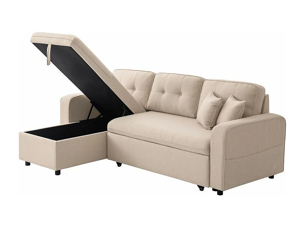 Canapé d'angle 3 places convertible réversible Marius en tissu - Beige - L220 x P146 x H84cm - Loungitude