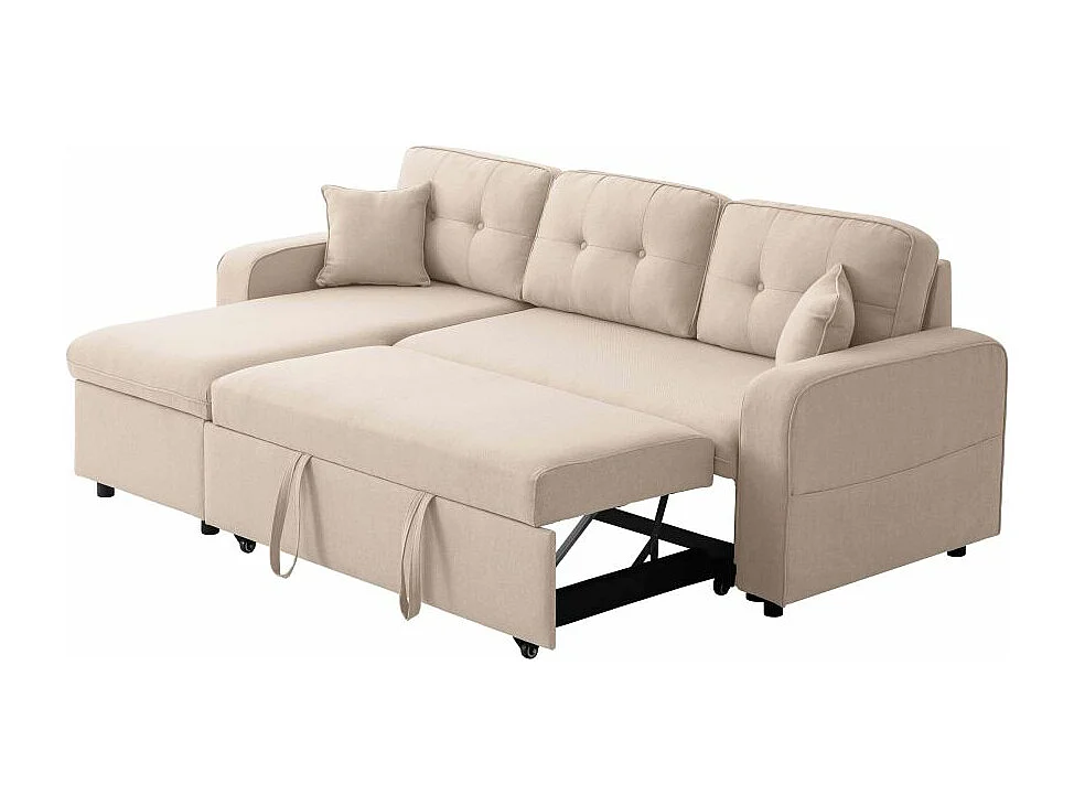 Canapé d'angle 3 places convertible réversible Marius en tissu - Beige - L220 x P146 x H84cm - Loungitude