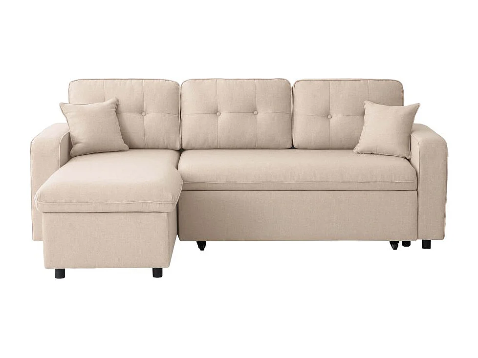 Canapé d'angle 3 places convertible réversible Marius en tissu - Beige - L220 x P146 x H84cm - Loungitude