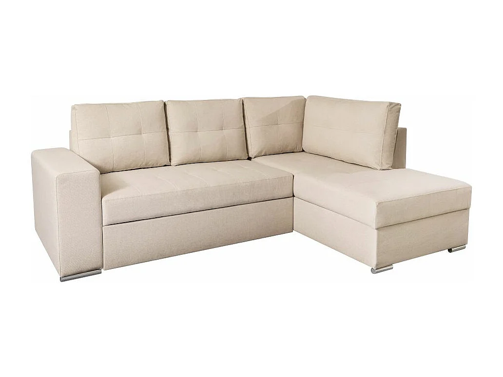 Canapé d'angle droit 3 places convertible Aden avec coffre en tissu - Beige - L246 x P174 x H96cm - Loungitude