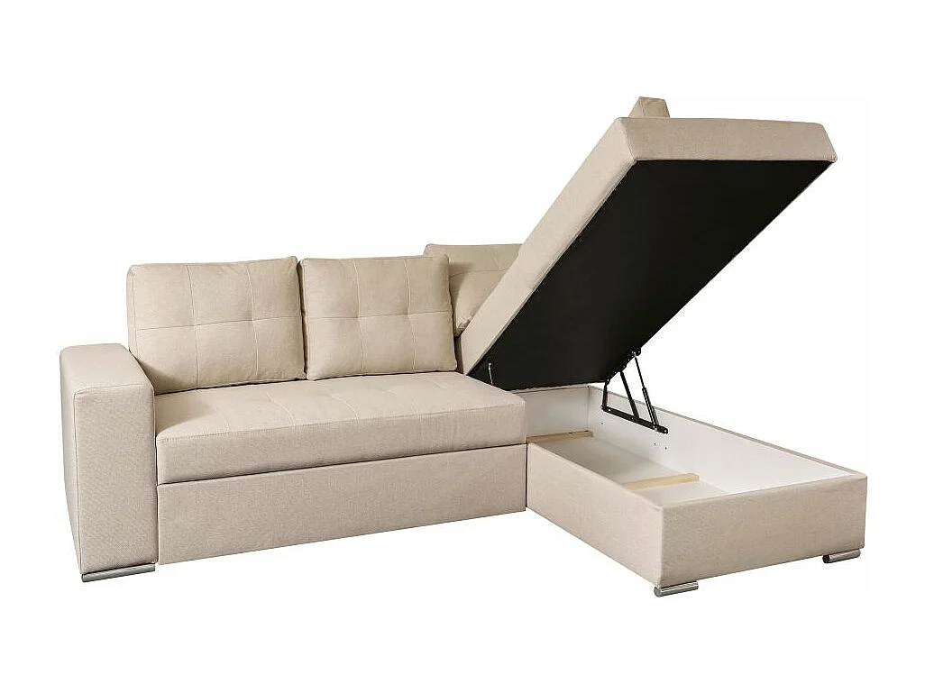 Canapé d'angle droit 3 places convertible Aden avec coffre en tissu - Beige - L246 x P174 x H96cm - Loungitude