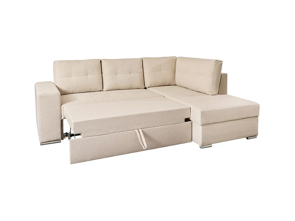 Canapé d'angle droit 3 places convertible Aden avec coffre en tissu - Beige - L246 x P174 x H96cm - Loungitude